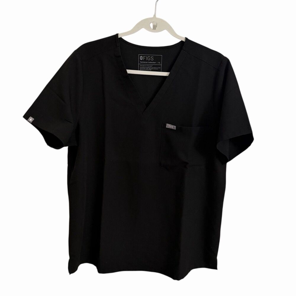 Figs Scrub Top Womens XL Black Catarina One Pocket Nurse Uniform Medical